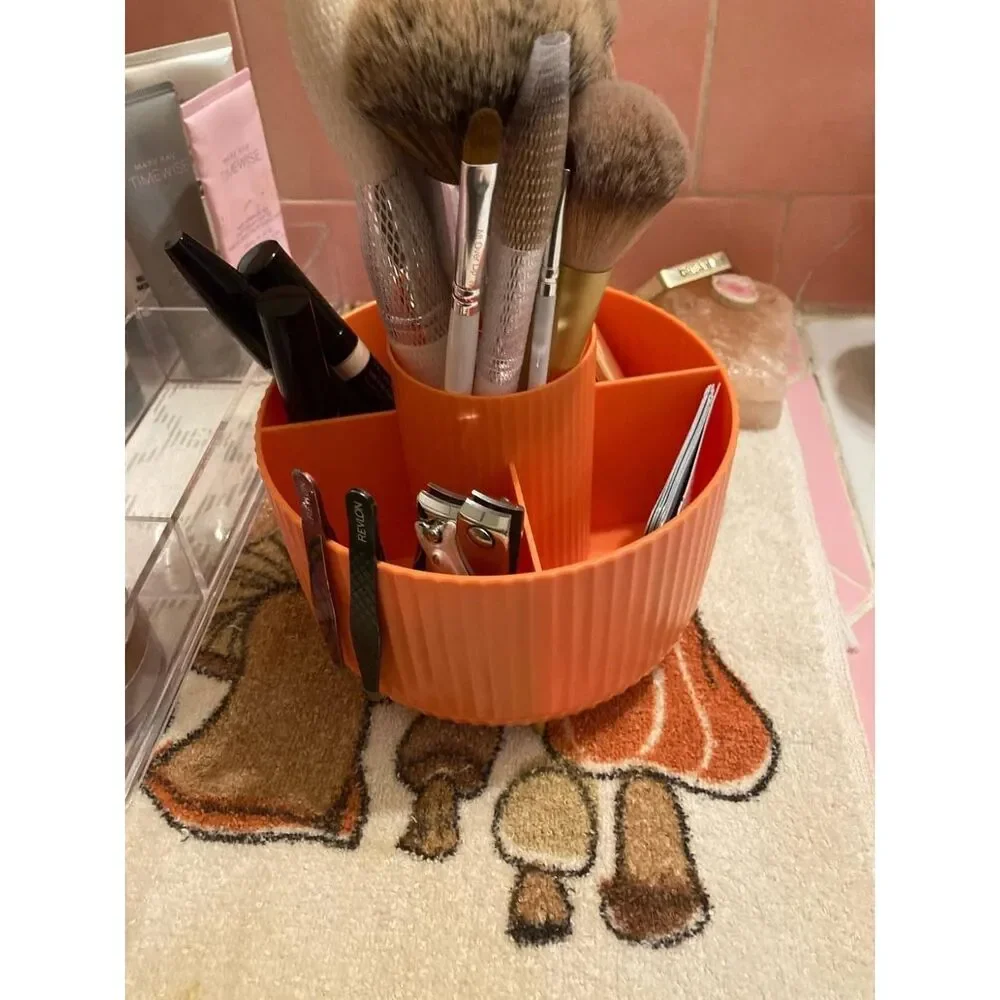 Diesisa 5 Slot Make up Brushes Orange Cup 360° Rotating Makeup Brush Holder